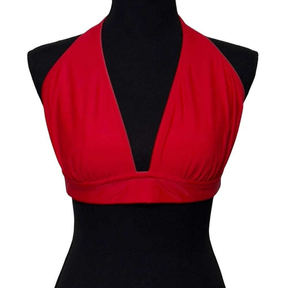 J.Crew Halter Tie Back‎ Bikini Top Size Medium Vintage Red Swim Suit BY633 NEW